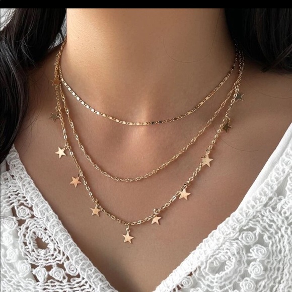 gold chain layered star dainty necklace